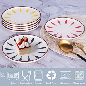 Aquiver 6'' Ceramic Dessert Plates - Color Painted Porcelain Appetizer Plates - Tea Party Small Serving Plates for Cake, Pie, Snacks, Ice Cream, Side Dish, Waffles - Set of 6 (3 Colors)