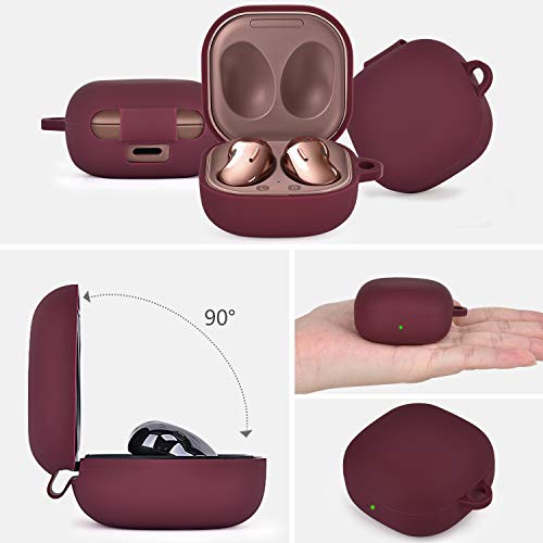 Filoto Case for Samsung Galaxy Buds 2 / Buds Live/Buds Pro/Buds 2 Pro, Cute Silicone Earbuds Protective Case Cover with Pompom Keychain Accessories for Women Girls (Burgundy)