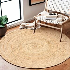 Ramanta Home Jute Braided Rug, 4' Round Natural, Hand Woven Reversible Rugs for Kitchen Living Room Entryway, 4 Feet Round