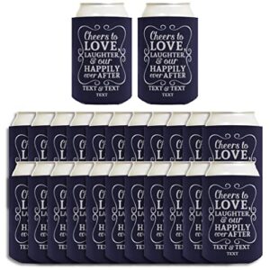 cheers to love custom names & date 24-pack personalized can coolie drink coolers coolies navy