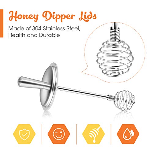 AIEVE Mason Jar Honey Dipper Lid, 2 Pack Honey Dispenser with Canning Lid, Metal Honey Stirrers Lids, Honeycomb Stick Wand for Regular Mouth Mason Ball Kerr Jars Honey Pot Containers