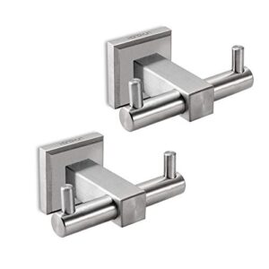 Double Towel Hooks for Hanging ,Premium Stainless Steel Heavy Duty Square Clothes Coat Robe Wall Hook for Kitchen &Garage, Heavy Duty Wall Mounted 2 Pack