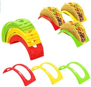fortomorrow taco holder stands set of 18 hard plastic taco shell holders rack, bpa free for microwave and dishwasher taco tuesday party tray (red, yellow, green)