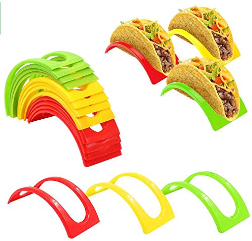 ForTomorrow Taco Holder Stands Set of 18 Hard Plastic Taco Shell Holders Rack, BPA Free for Microwave and Dishwasher Taco Tuesday Party Tray (Red, Yellow, Green)