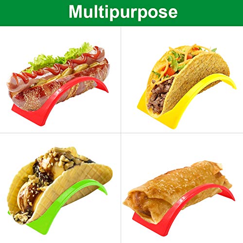 ForTomorrow Taco Holder Stands Set of 18 Hard Plastic Taco Shell Holders Rack, BPA Free for Microwave and Dishwasher Taco Tuesday Party Tray (Red, Yellow, Green)