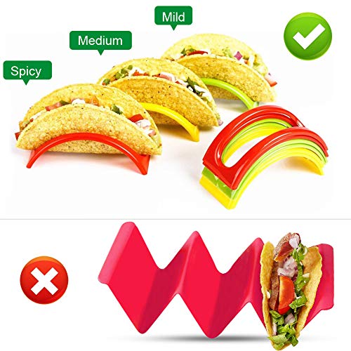 ForTomorrow Taco Holder Stands Set of 18 Hard Plastic Taco Shell Holders Rack, BPA Free for Microwave and Dishwasher Taco Tuesday Party Tray (Red, Yellow, Green)