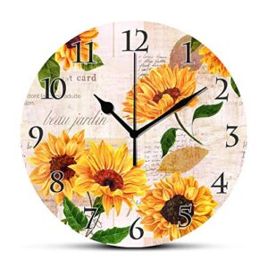 dadidyc sunflower wall clock vintage sunflowers silent wall clock for home office kitchen unique decorative round clock wall decor none ticking 10in