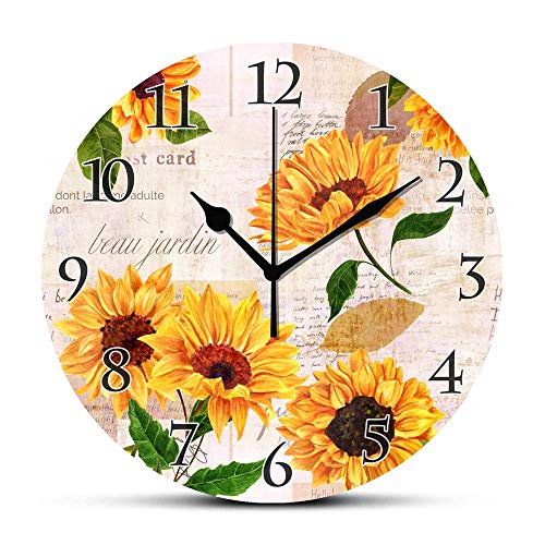 Dadidyc Sunflower Wall Clock Vintage Sunflowers Silent Wall Clock for Home Office Kitchen Unique Decorative Round Clock Wall Decor None Ticking 10in