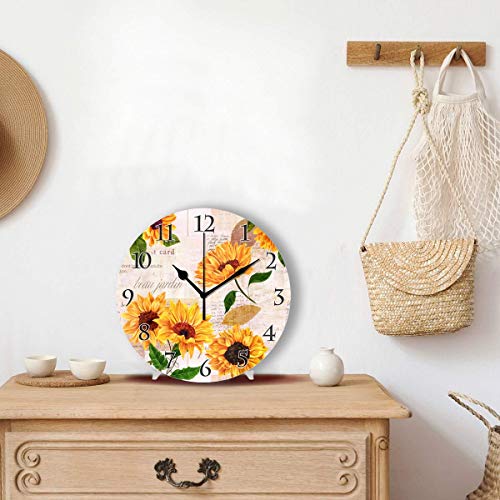Dadidyc Sunflower Wall Clock Vintage Sunflowers Silent Wall Clock for Home Office Kitchen Unique Decorative Round Clock Wall Decor None Ticking 10in