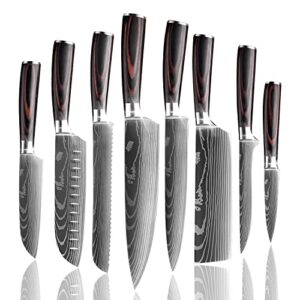 mdhand professional kitchen chef knife set, high-carbon stainless steel chef knife set, chef knife, butcher knife, bread knife, 8 piece knifes set