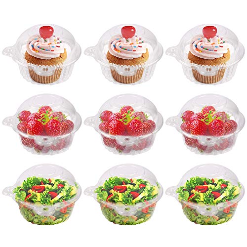 400 Single Individual Cupcake Containers, Plastic Clear Dome Cupcake Holder Stackable Disposable Cupcake Boxes Muffin Cases with Lids for Parties Cake Muffin Fruit Salad Sandwich