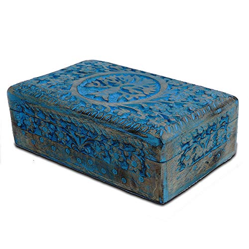 BHAVATU |Wooden Jewelry Box, Jewelry Box, Tarot Box, Celestial Home Decor, Witch Box, Tree of Life, Trinket Box |Size- 8" x 5" x 2.5",| Decorative Storage Bin