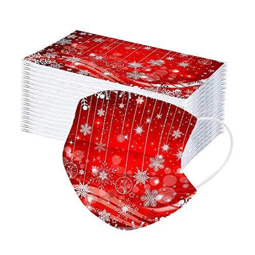 Kamendita 50 Pcs Disposable Adult's Face Bandanas 3-Ply Breathable with Christmas Parttern Outdoor Work Party Activities