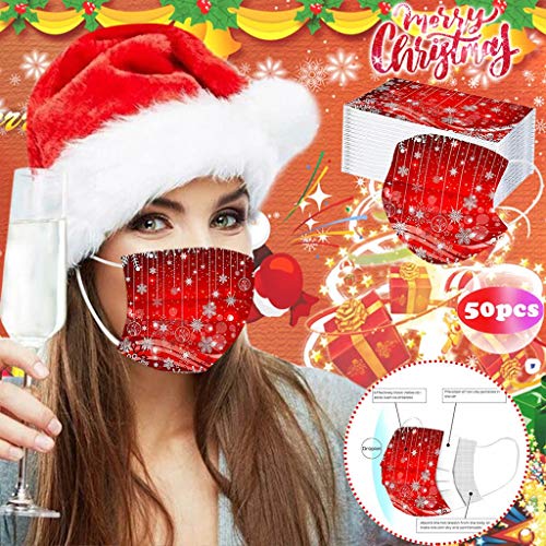 Kamendita 50 Pcs Disposable Adult's Face Bandanas 3-Ply Breathable with Christmas Parttern Outdoor Work Party Activities