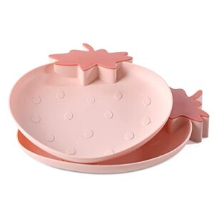 kawaii strawberry plastic trays snack plates kitchen bowls,2 pack plastic plates serving platters food tray decorative serving trays for candy,fruits,dessert,salad dish home wedding party platters