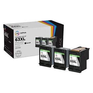 ld inkpods ink cartridge replacements for hp 63xl (black, 3-pack with oem printhead)