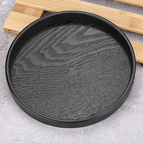 Round Serving Tray, Black Wooden Trays for Tea Coffee Food Place Plate Restaurant (8.27 x 0.79 in)