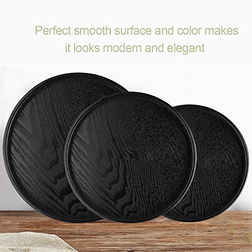 Round Serving Tray, Black Wooden Trays for Tea Coffee Food Place Plate Restaurant (8.27 x 0.79 in)