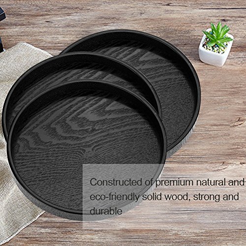 Round Serving Tray, Black Wooden Trays for Tea Coffee Food Place Plate Restaurant (8.27 x 0.79 in)