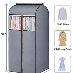 SLEEPING LAMB 54'' Hanging Garment Bags for Closet Storage Sealed Completely Jackets Coats Suits Clothes Rack Cover for Wardrobe with Clear PVC Window, 2 Packs, Grey(Hanging Rod Not Included)