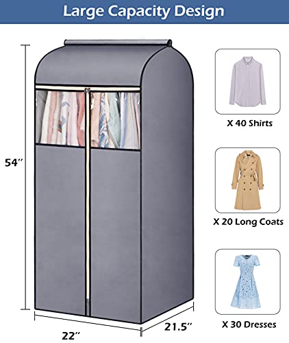 SLEEPING LAMB 54'' Hanging Garment Bags for Closet Storage Sealed Completely Jackets Coats Suits Clothes Rack Cover for Wardrobe with Clear PVC Window, 2 Packs, Grey(Hanging Rod Not Included)