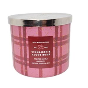 Batgh & Body Works Cinnamon and Clove Buds 3 Wick Candle 14.5 Ounce Pink Red Plaid Label Winter 2021