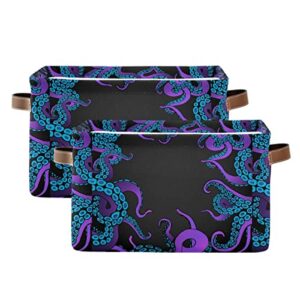 keepreal large storage basket bin cartoon octopus storage cube box foldable canvas fabric collapsible organizer with handles for home office closet, 2pcs