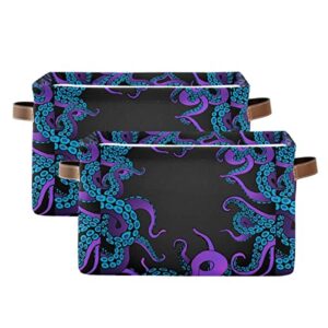 KEEPREAL Large Storage Basket Bin Cartoon Octopus Storage Cube Box Foldable Canvas Fabric Collapsible Organizer with Handles for Home Office Closet, 2PCS