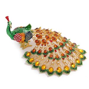 furuida peacock trinket boxes hinged enameled jewelry box hand-painted animals ornaments craft gift for home decor (green)