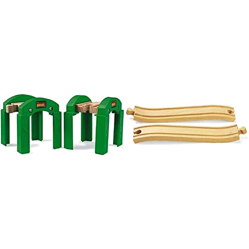 Brio World - 33253 Stacking Track Supports | 2 Piece Toy Train Accessory for Kids Age 3 and Up, Green & BRIO World - 33332 Ascending Tracks | 2 Piece Wooden Train Tracks for Kids Ages 3 and Up