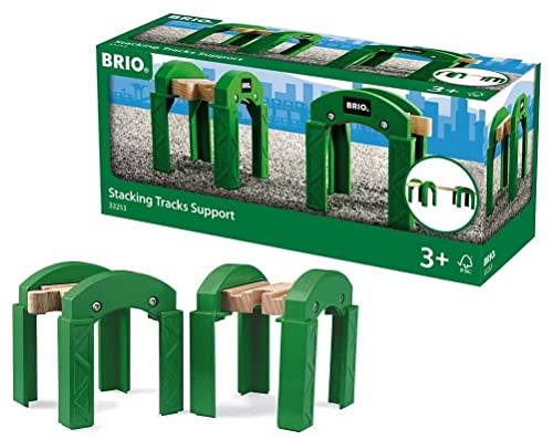 Brio World - 33253 Stacking Track Supports | 2 Piece Toy Train Accessory for Kids Age 3 and Up, Green & BRIO World - 33332 Ascending Tracks | 2 Piece Wooden Train Tracks for Kids Ages 3 and Up