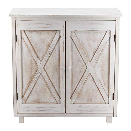 Parisloft Rustic Farmhouse Wood Accent Buffet Sideboard Storage Server Cabinet with 2 Doors,Entryway Kitchen Dining Console Living Room Stand, 32" H, White