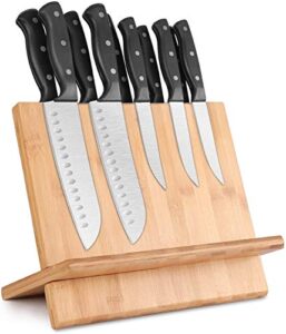 kitchen seven knife block magnetic knife holder with powerful magnet, 100% pure bamboo large capacity knife organizer block, double side strongly magnetic kitchen utensil display stand