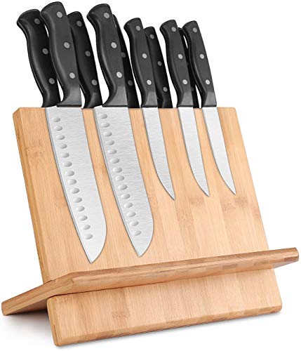 Kitchen Seven Knife Block Magnetic Knife Holder with Powerful Magnet, 100% Pure Bamboo Large Capacity Knife Organizer Block, Double Side Strongly Magnetic Kitchen Utensil Display Stand