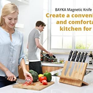 Kitchen Seven Knife Block Magnetic Knife Holder with Powerful Magnet, 100% Pure Bamboo Large Capacity Knife Organizer Block, Double Side Strongly Magnetic Kitchen Utensil Display Stand