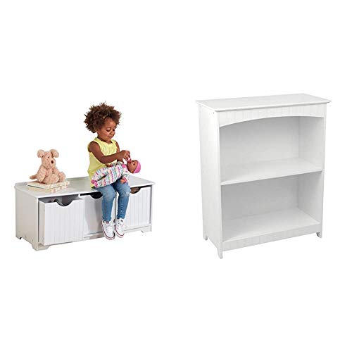 KidKraft Nantucket Storage Bench - White & Nantucket 2-Shelf Bookcase - White