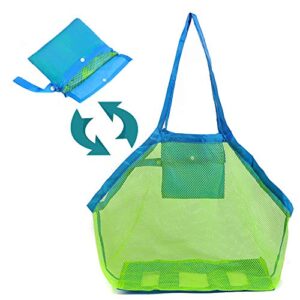 mesh beach toy bag sand toy bags mesh extra large, foldable totes shell storage bag quick dry net tote for kids beach sand toys away from sand pool supplies storage bags picnic backpack