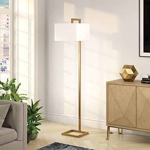 Grayson 68" Tall Floor Lamp with Fabric Shade in Brass/White