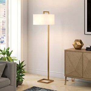 Grayson 68" Tall Floor Lamp with Fabric Shade in Brass/White