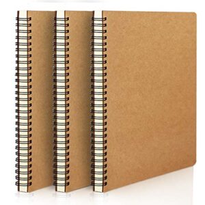 eusoar college ruled spiral notebook, a5 3packs 5.5"x8.3" 120 pages line travel notebooks journal, memo notepad sketchbook, students office business subject diary ruled book journal-kraft cover