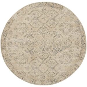 nourison tranquil persian beige/grey 4' x round area -rug, easy -cleaning, non shedding, bed room, living room, dining room, kitchen (4 round)