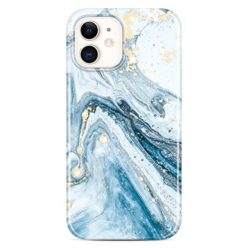 JIAXIUFEN Gold Sparkle Glitter Case Compatible with iPhone 12 Mini Marble Design Slim Shockproof TPU Soft Rubber Silicone Cover Phone Case 5.4 inch 2020 Blue