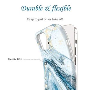 JIAXIUFEN Gold Sparkle Glitter Case Compatible with iPhone 12 Mini Marble Design Slim Shockproof TPU Soft Rubber Silicone Cover Phone Case 5.4 inch 2020 Blue