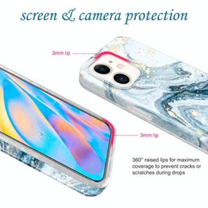 JIAXIUFEN Gold Sparkle Glitter Case Compatible with iPhone 12 Mini Marble Design Slim Shockproof TPU Soft Rubber Silicone Cover Phone Case 5.4 inch 2020 Blue