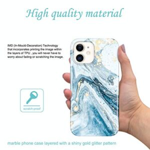 JIAXIUFEN Gold Sparkle Glitter Case Compatible with iPhone 12 Mini Marble Design Slim Shockproof TPU Soft Rubber Silicone Cover Phone Case 5.4 inch 2020 Blue