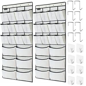 tidymaster 2 pack extra large hanging over door shoe organizers, 12 mesh pockets + 6 large mesh storage various compartments with 8+8 hooks shoes holder for closet bedroom, white (59 x 21.6 inch)…