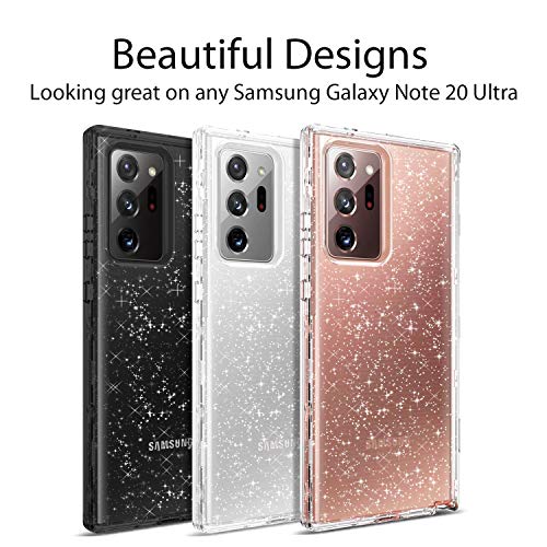 Coolwee Crystal Glitter Full Protective Case for Galaxy Note 20 Ultra 5G Heavy Duty Hybrid 3 in 1 Rugged Shockproof Women Girl Transparent for Samsung Galaxy Note 20 Ultra Shiny Clear Bling Sparkle