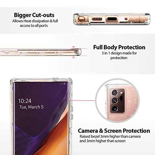 Coolwee Crystal Glitter Full Protective Case for Galaxy Note 20 Ultra 5G Heavy Duty Hybrid 3 in 1 Rugged Shockproof Women Girl Transparent for Samsung Galaxy Note 20 Ultra Shiny Clear Bling Sparkle