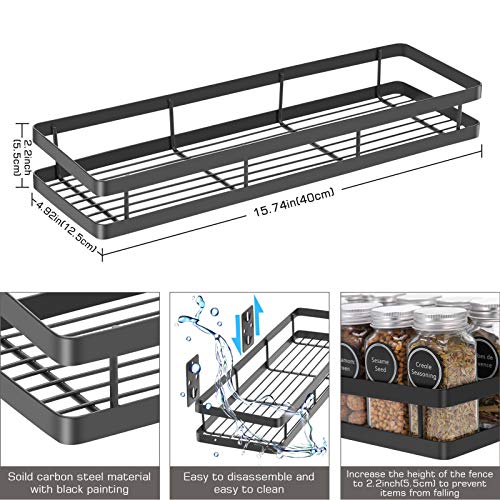 Scnvo Wall Mounted Spice Rack Organizer 4 Pack, Floating Shelves Storage for Pantry Cabinet Door, Sturdy Hanging Seasoning Organizer Jars Storage for Kitchen, Bathroom, Black