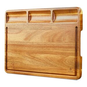 befano acacia wood cutting board with compartments 15"x 11", reversible butcher block cutting board with juice grooves, charcuterie board for meat, cheese and vegetables